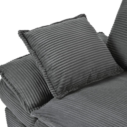 U-Style Modern Curved Sofa, Back Upholstered Couch with 2 Decorative Throw Pillows, Corduroy Fabric Couch for Living Room, Bedroom , Apartment