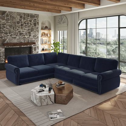118" Oversized Convertible Sleeper Sofa with Nailhead Trim, L-Shaped Couch