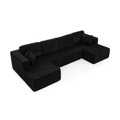 U-Shaped Modular Corduroy Sectional Sofa, Compressed Sleeper Couch