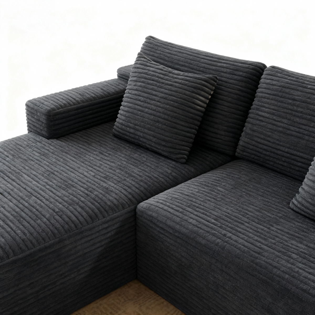 2PC Modular Sectional Sofa, Plush Corduroy Upholstered Couch, No Assembly