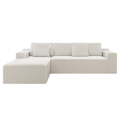 2PC Modular Sectional Sofa, Plush Corduroy Upholstered Couch, No Assembly
