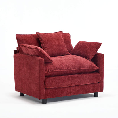 39.4" Chenille Accent Chair with Ottoman, Beige Upholstered Armchair