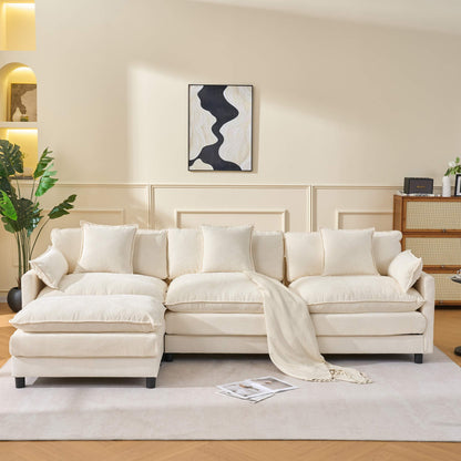 108" 4-Seater L-Shaped Modular Chenille Sofa with Ottoman, Deep Seat Cloud Couch
