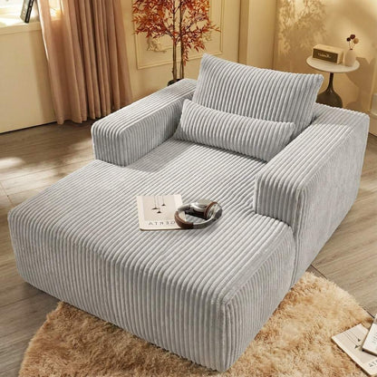 Gray Modular Corduroy Lounge Chair for Living Room, Deep Seat Single Recliner Sofa with Support Pillows, Ready to Use, No Assembly