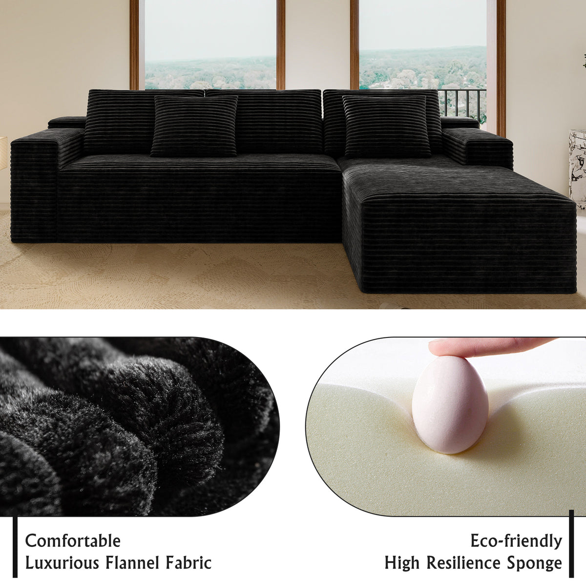 Compressed Modular Sofa Seat, Corduroy Upholstered Couch for Living Room & Bedroom