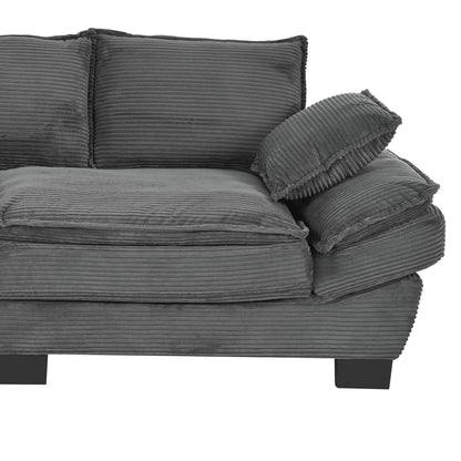 U-Style Modern Curved Sofa, Back Upholstered Couch with 2 Decorative Throw Pillows, Corduroy Fabric Couch for Living Room, Bedroom , Apartment