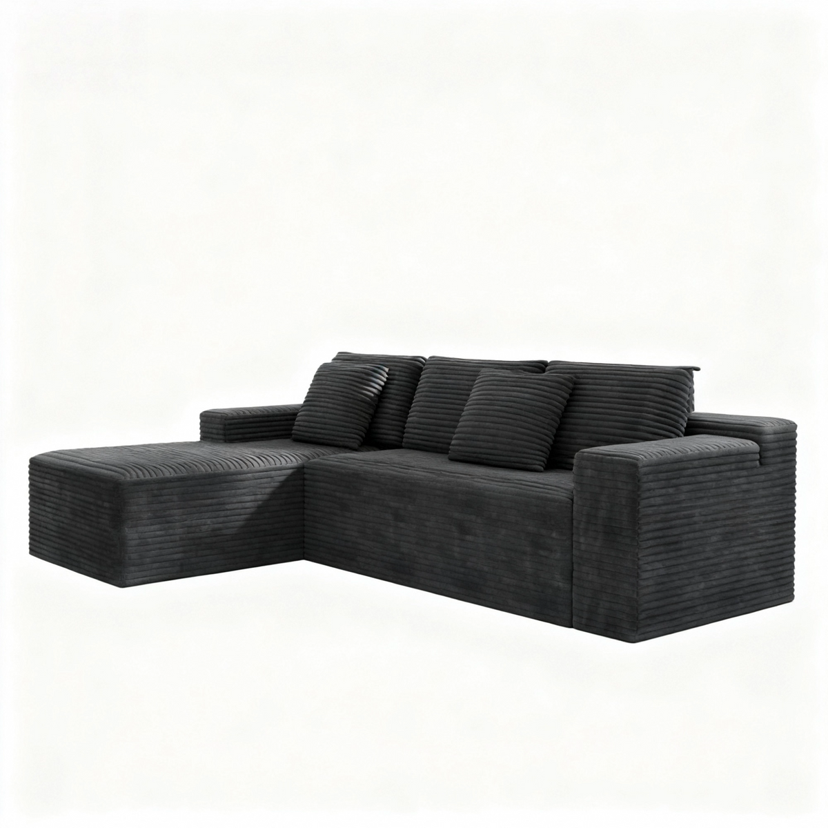 2PC Modular Sectional Sofa, Plush Corduroy Upholstered Couch, No Assembly