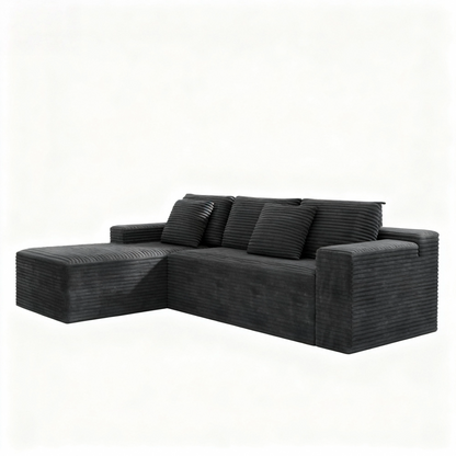 2PC Modular Sectional Sofa, Plush Corduroy Upholstered Couch, No Assembly