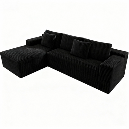 2PC Modular Sectional Sofa, Plush Corduroy Upholstered Couch, No Assembly