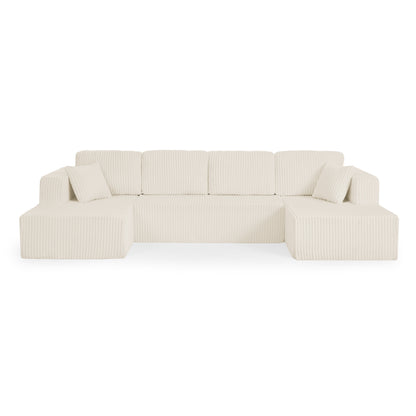 U-Shaped Modular Corduroy Sectional Sofa, Compressed Sleeper Couch