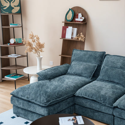 Blue Chenille U-Shape Modular Sofa - 4-Seat Soft Sectional with Legs, Easy Assembly & Space-Saving Design for Living Room