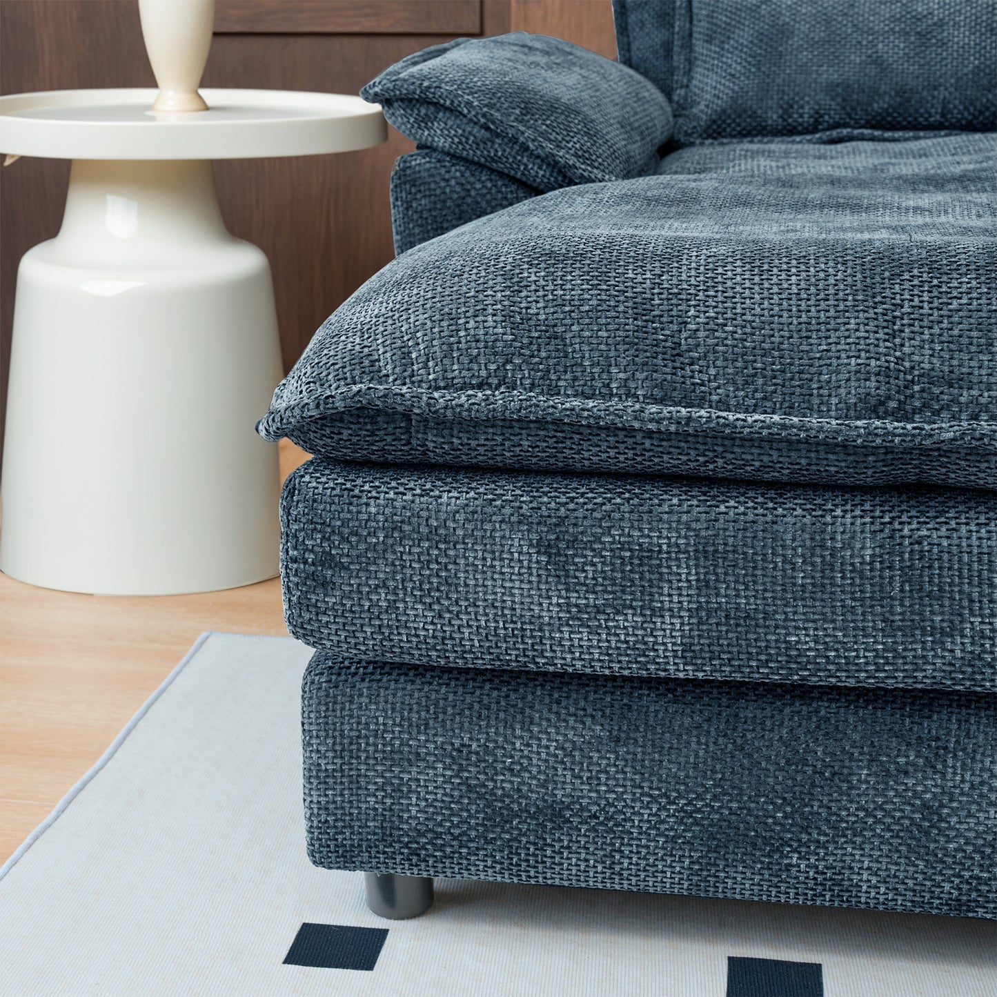 Blue Chenille U-Shape Modular Sofa - 4-Seat Soft Sectional with Legs, Easy Assembly & Space-Saving Design for Living Room