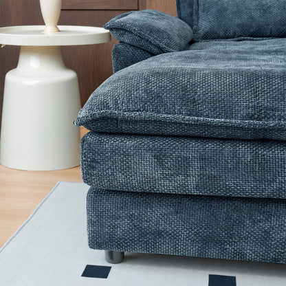 Blue Chenille U-Shape Modular Sofa - 4-Seat Soft Sectional with Legs, Easy Assembly & Space-Saving Design for Living Room
