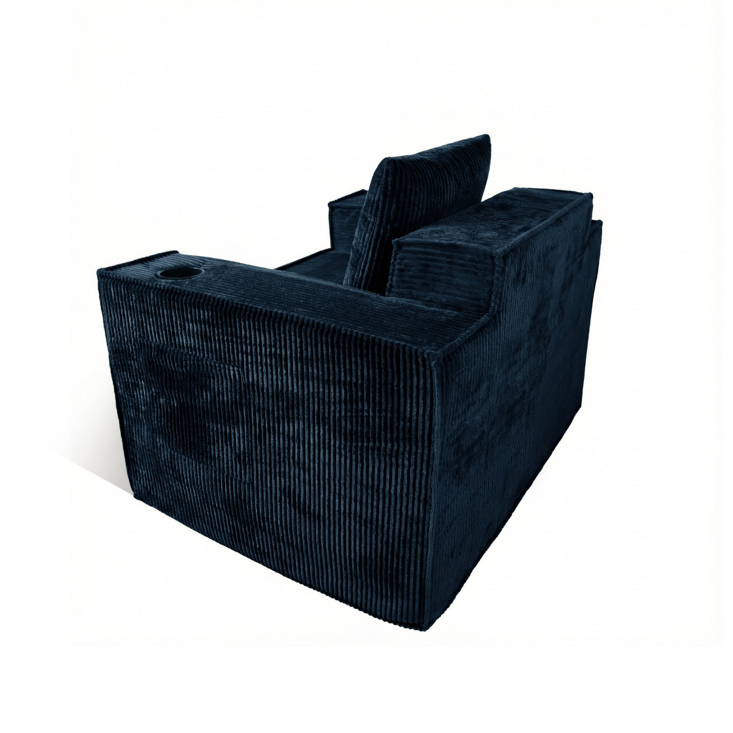 Blue Corduroy Single Sofa Chair – No Assembly, Self - Expanding with Cup Holders for Living Room