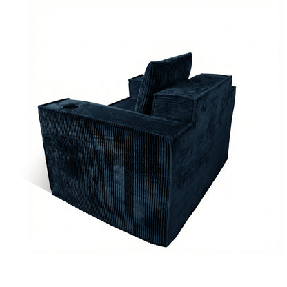 Blue Corduroy Single Sofa Chair – No Assembly, Self - Expanding with Cup Holders for Living Room