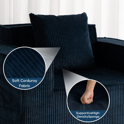 Blue Corduroy Single Sofa Chair – No Assembly, Self - Expanding with Cup Holders for Living Room