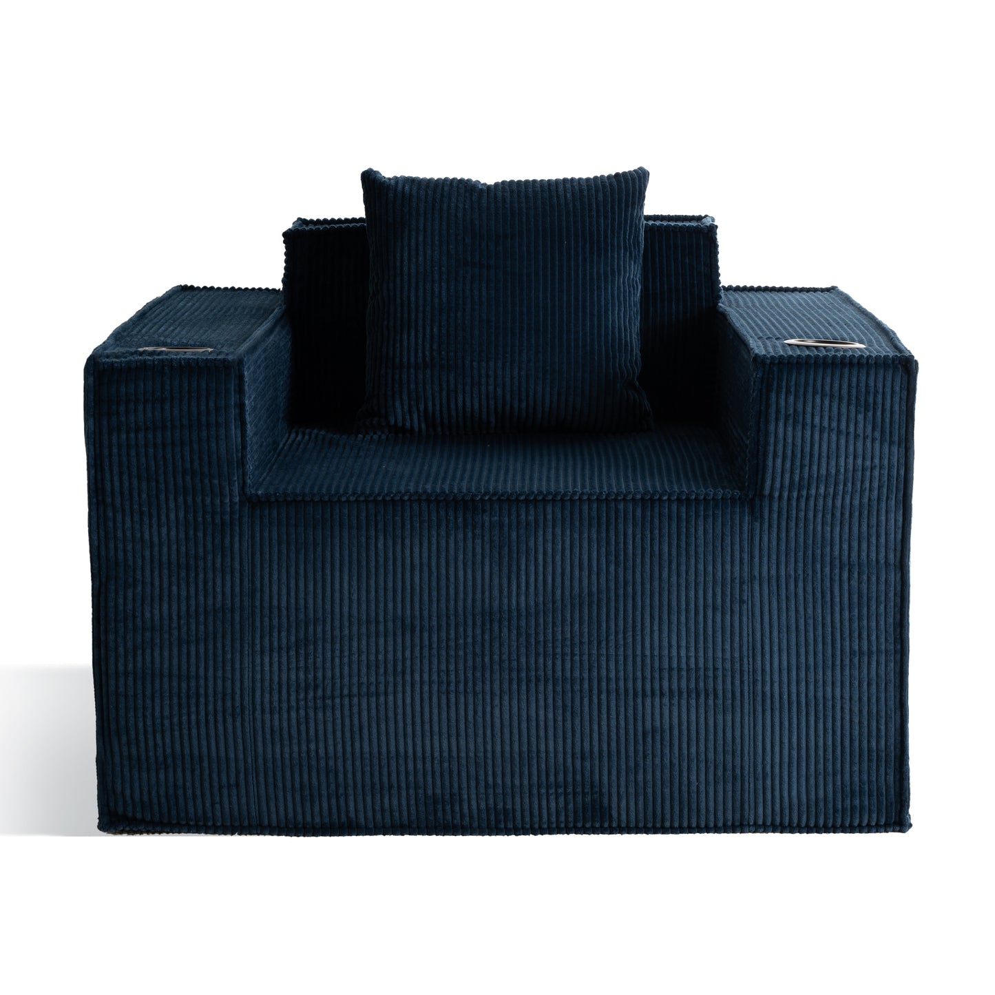 Blue Corduroy Single Sofa Chair – No Assembly, Self - Expanding with Cup Holders for Living Room