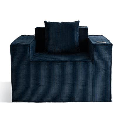 Blue Corduroy Single Sofa Chair – No Assembly, Self - Expanding with Cup Holders for Living Room