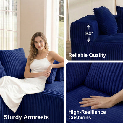 Blue Velvet Modular Corner Sofa 130" Large U-Shape 6-Seater – Soft Indoor Compression Sofa