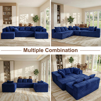 Blue Velvet Modular Corner Sofa 130" Large U-Shape 6-Seater – Soft Indoor Compression Sofa