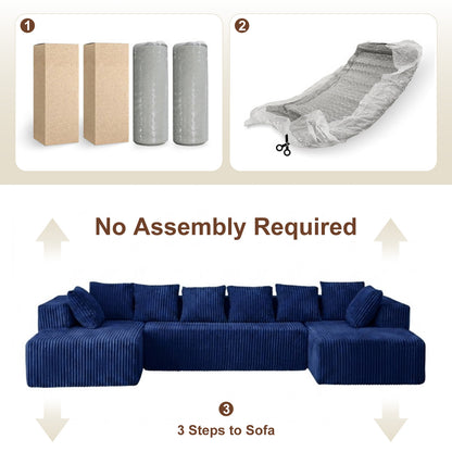 Blue Velvet Modular Corner Sofa 130" Large U-Shape 6-Seater – Soft Indoor Compression Sofa
