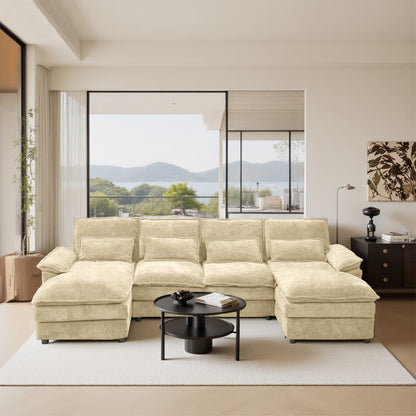 Khaki Chenille Modular Sectional Sofa – U-Shape, 4-Seat, Free-Combination Living Room Couch