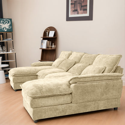 Khaki Chenille Modular Sectional Sofa – U-Shape, 4-Seat, Free-Combination Living Room Couch