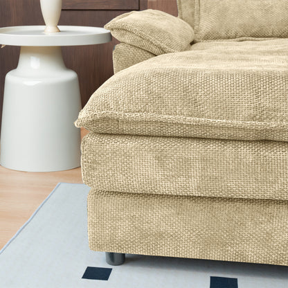 Khaki Chenille Modular Sectional Sofa – U-Shape, 4-Seat, Free-Combination Living Room Couch