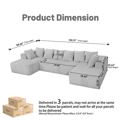 6-Seat Upholstered Modular Sectional Sofa with Square Arms & Pillow Back - Medium-Soft Comfort for Living Room