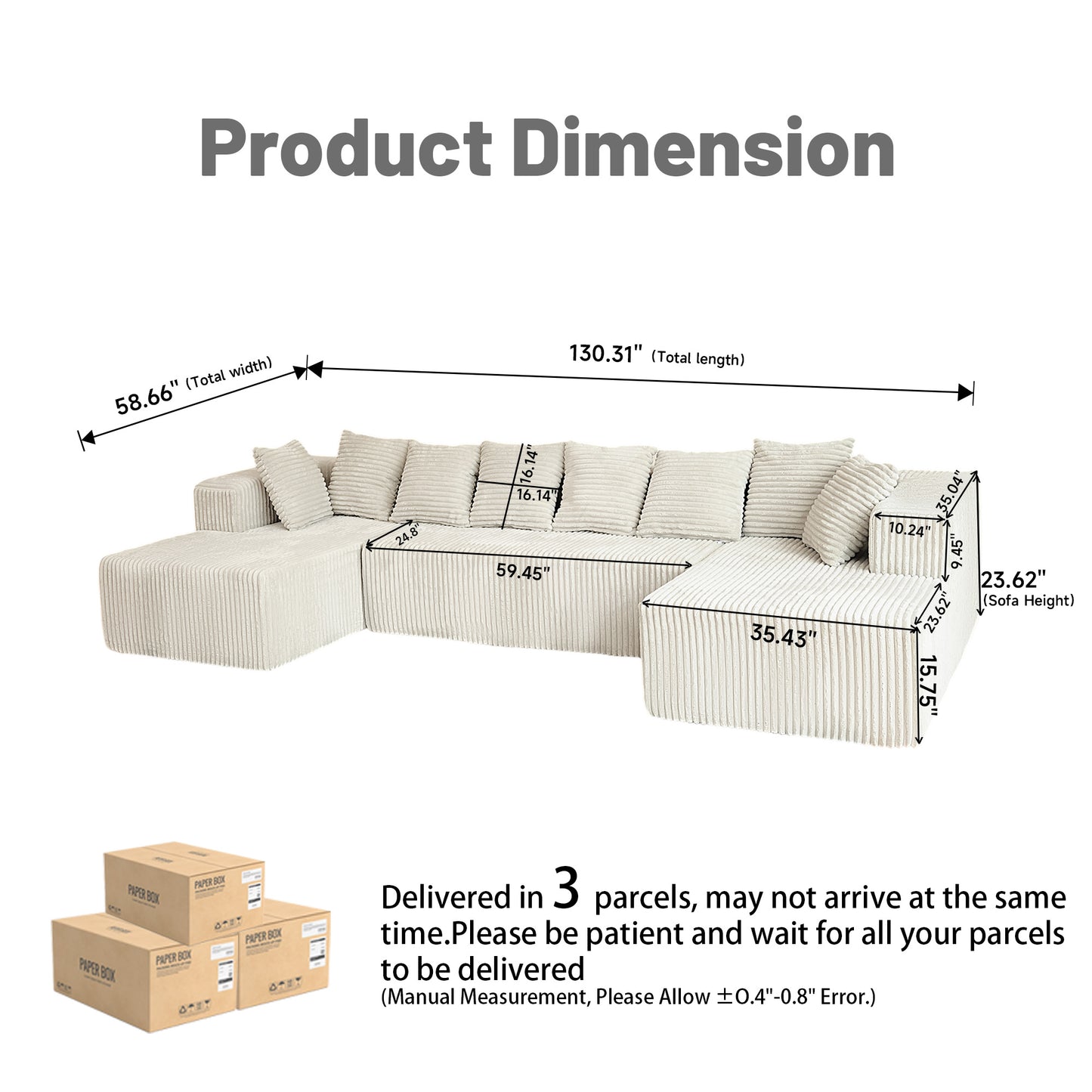 6-Seat Upholstered Modular Sectional Sofa with Square Arms & Pillow Back - Medium-Soft Comfort for Living Room
