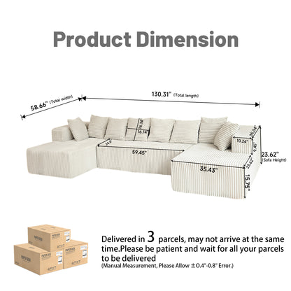 6-Seat Upholstered Modular Sectional Sofa with Square Arms & Pillow Back - Medium-Soft Comfort for Living Room