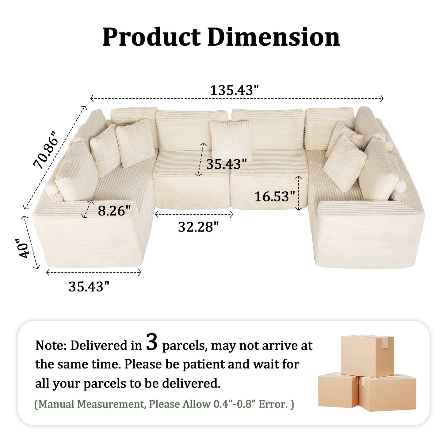 Beige 6-Seat Modular Sectional Sofa - Reconfigurable Polyester Fabric Sofa for Living Room