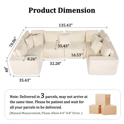 Beige 6-Seat Modular Sectional Sofa - Reconfigurable Polyester Fabric Sofa for Living Room