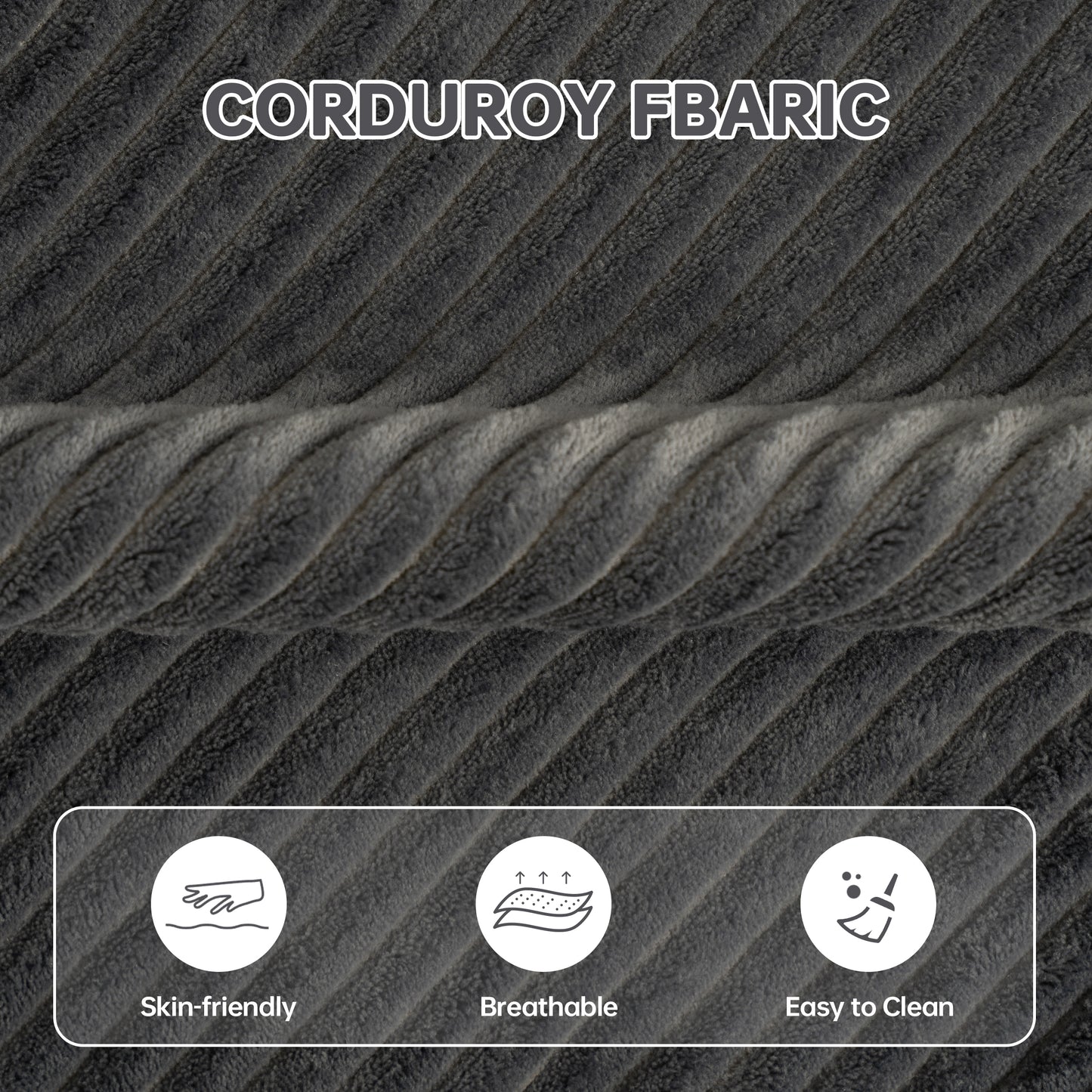 Gray Single Seat Cordyroy Sofa with Dual Cup Holders & Backrest Pillow - No Installation, Self-Shaping