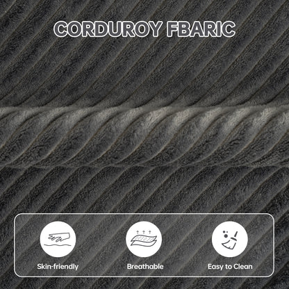 Gray Single Seat Cordyroy Sofa with Dual Cup Holders & Backrest Pillow - No Installation, Self-Shaping