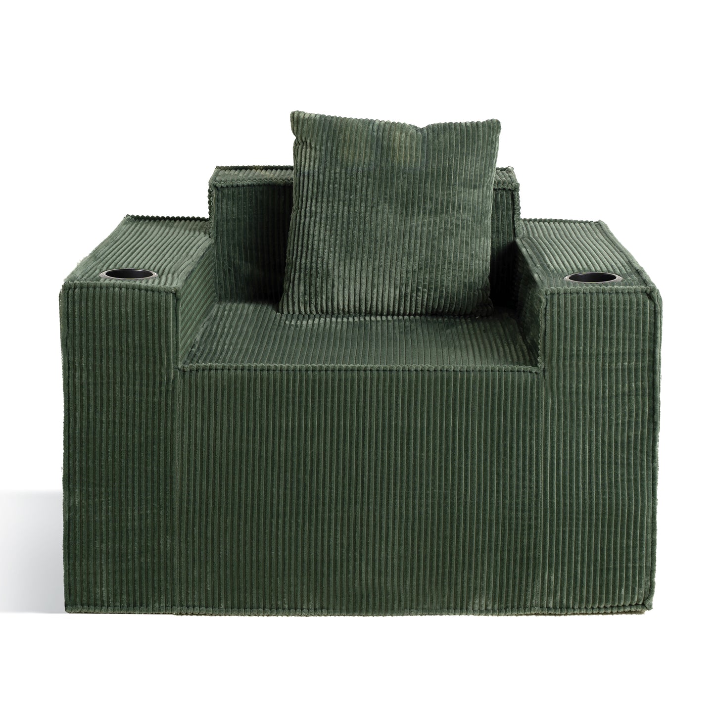 Green Corduroy Single Seat Sofa – No Assembly, Self - Expanding with Dual Cup Holders for Living Room
