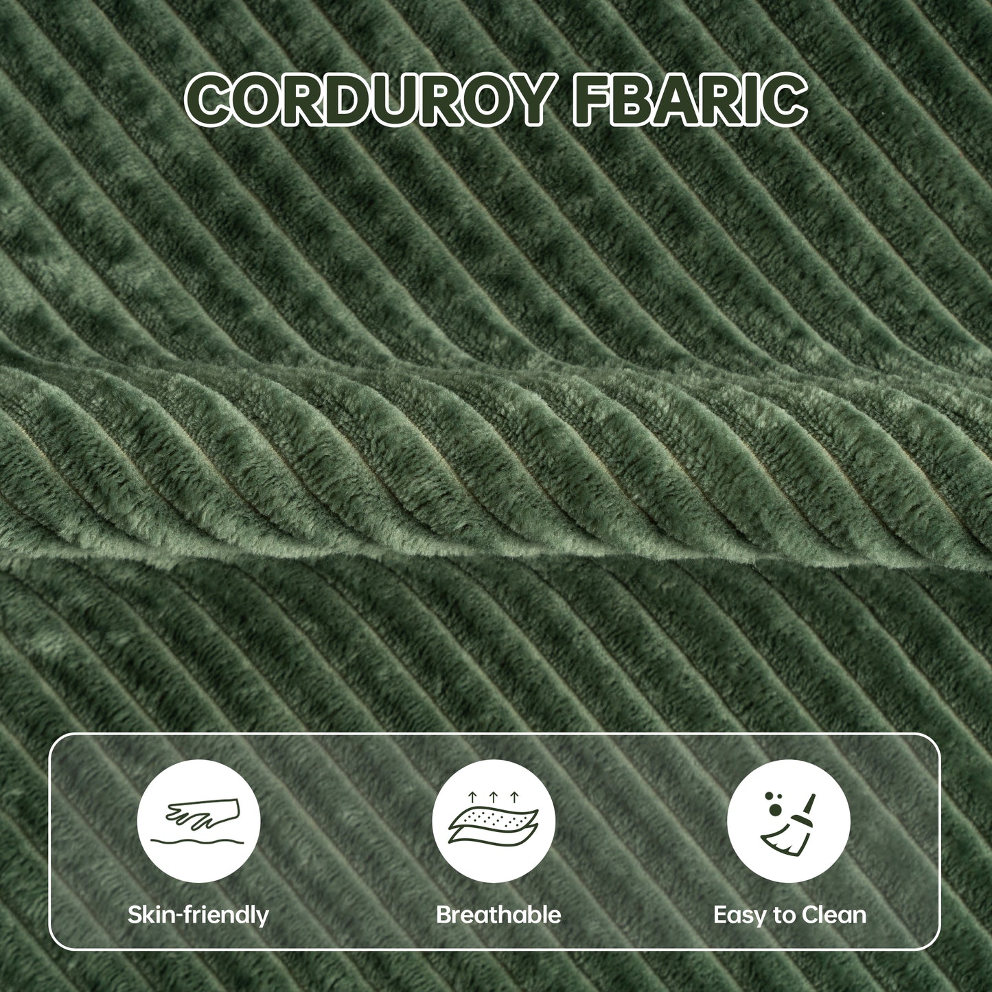 Green Corduroy Single Seat Sofa – No Assembly, Self - Expanding with Dual Cup Holders for Living Room