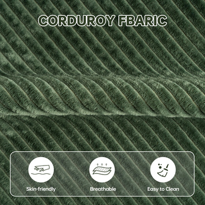 Green Corduroy Single Seat Sofa – No Assembly, Self - Expanding with Dual Cup Holders for Living Room