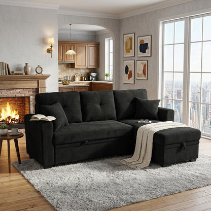 Convertible Sofa Bed with Reversible Chaise, Storage & Breathable Fabric