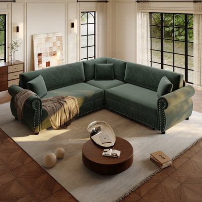 88.2" L-Shaped Chenille Sectional Sofa with Pull-Out Bed & Rolled Arm