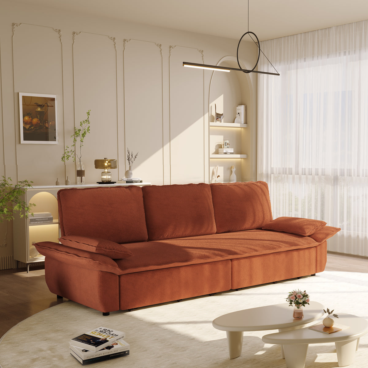 94.5" 3-in-1 Corduroy Queen Pull-Out Sofa Bed