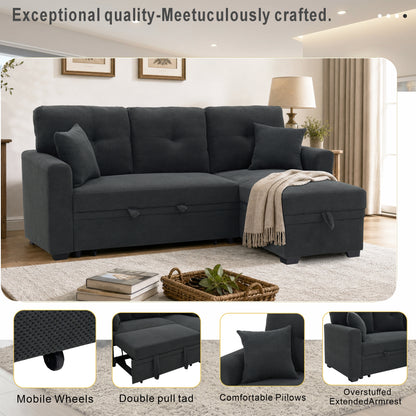 Convertible Sofa Bed with Reversible Chaise, Storage & Breathable Fabric