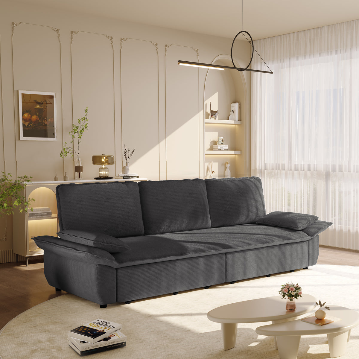 94.5" 3-in-1 Corduroy Queen Pull-Out Sofa Bed
