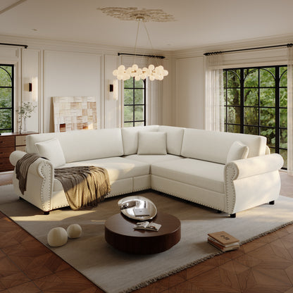 88.2" L-Shaped Chenille Sectional Sofa with Pull-Out Bed & Rolled Arm