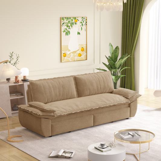 Corduroy Queen Pull-Out Sleeper Sofa, 3-in-1 Convertible Bed