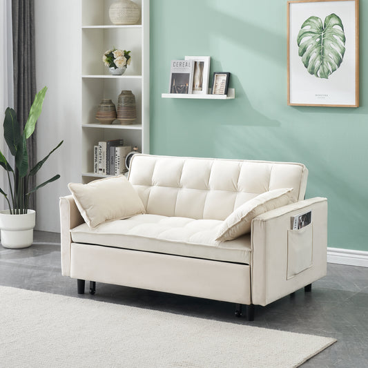 Modern Velvet 3-in-1 Convertible Sofa Bed with Pillow & Pockets
