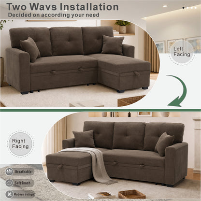 Convertible Sofa Bed with Reversible Chaise, Storage & Breathable Fabric