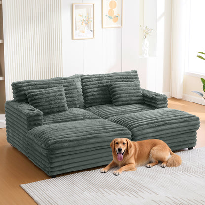 82" Oversized Double Chaise Lounge Sofa Bed with USB Ports & Cup Holders