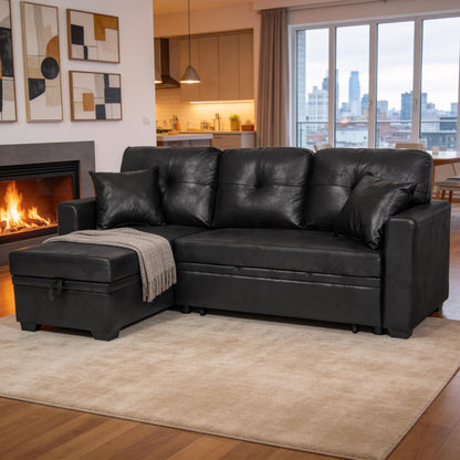 L-Shaped Sectional Sofa with Pull-Out Bed, Reversible Chaise & Storage
