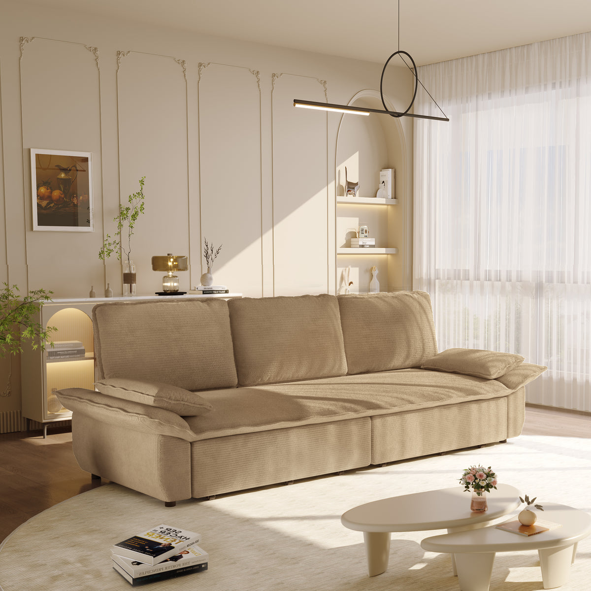94.5" 3-in-1 Corduroy Queen Pull-Out Sofa Bed
